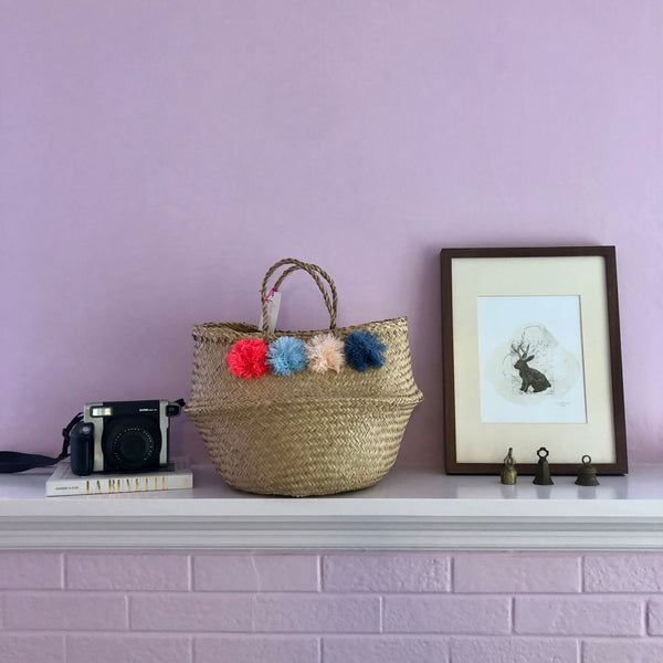 Eliza Gran Pom Pom Basket electric pink/baby blue/pink/cornflower