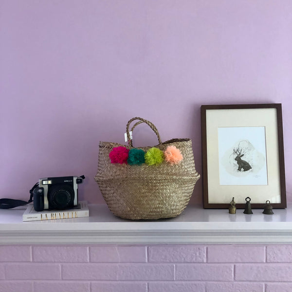 Eliza Gran Pom Pom Basket pink/green/lime/peach