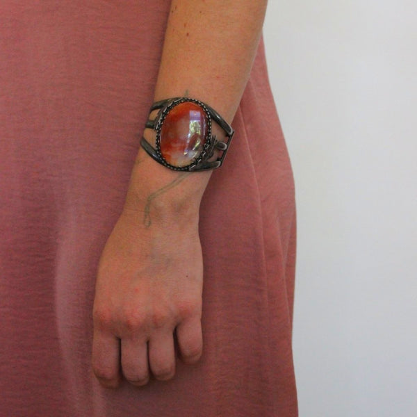 Vintage Sterling Agate Cuff