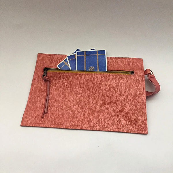 Pink Leather Bag with Wrist Strap