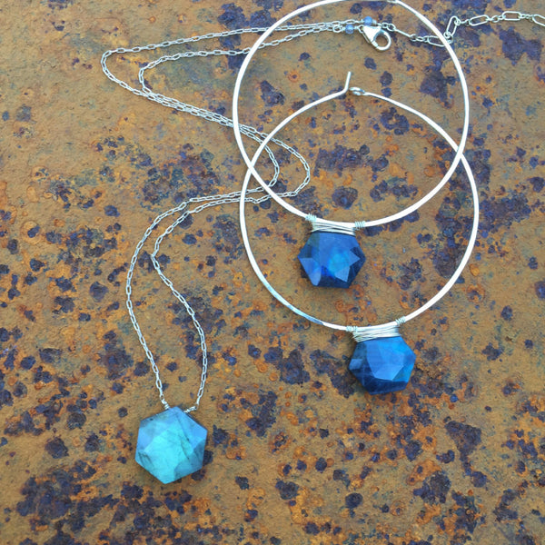 Heaxagonal Labrodorite Hoops