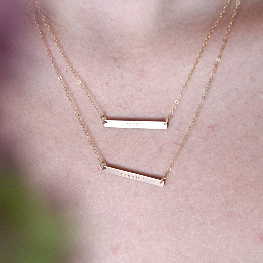 Hand Stamped infinite Silver Bar Necklace