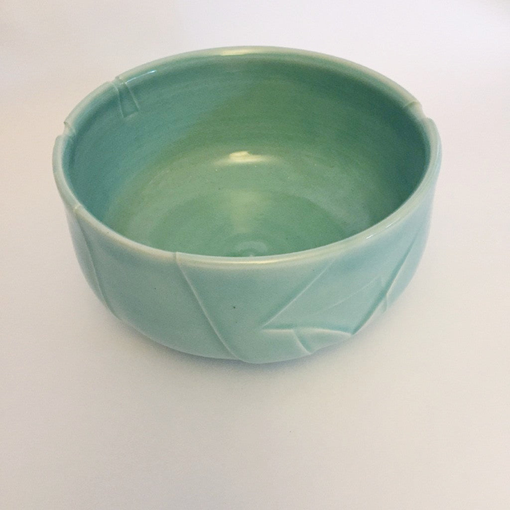 Kelly Pottery Celadon Sculpted Serving Bowl