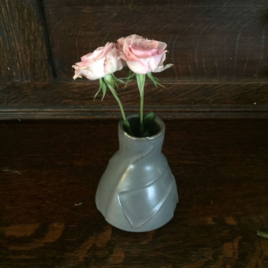 Grey Kelly Pottery Etched Bud Vase