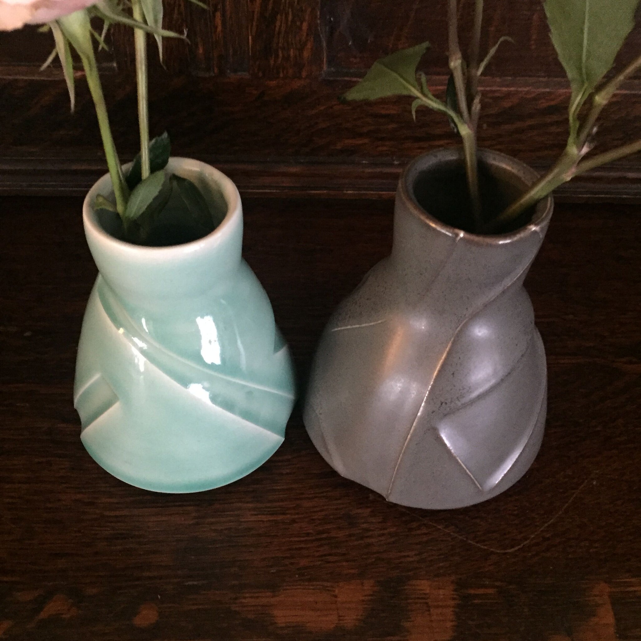 Kelly Pottery Etched Bud Vase