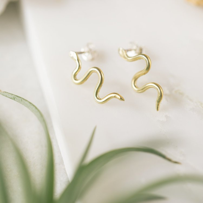 Mini Brass Snake Earrings