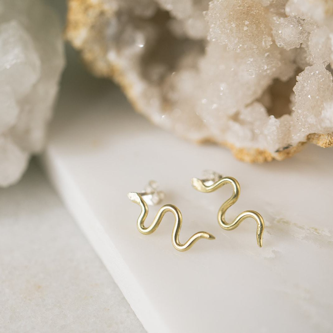 Mini Brass Snake Earrings
