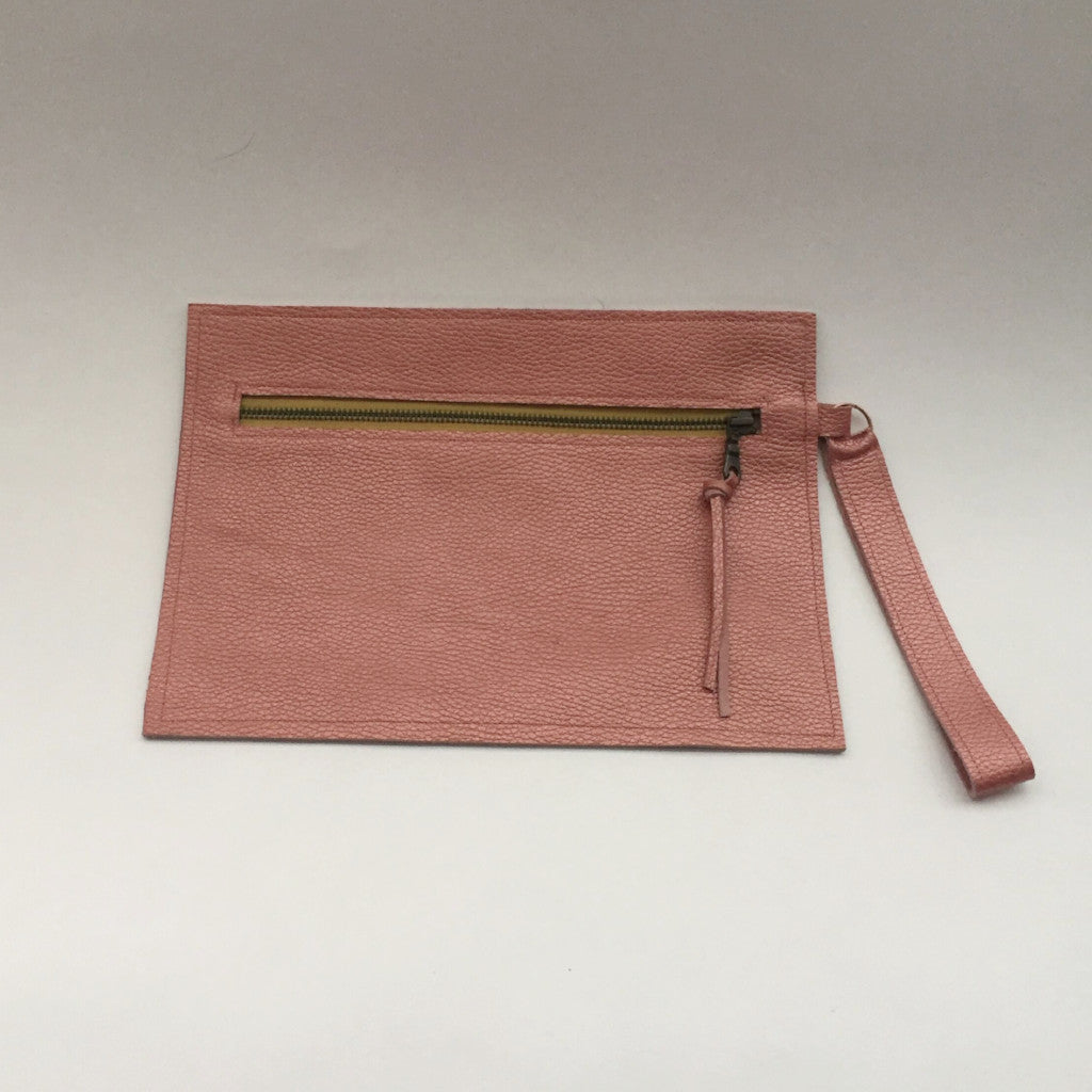 Pink Leather Bag with Wrist Strap