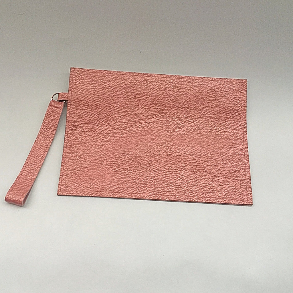 Pink Leather Bag with Wrist Strap